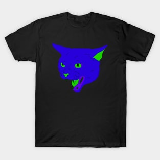 Vaporwave Cat - Neon Blue T-Shirt